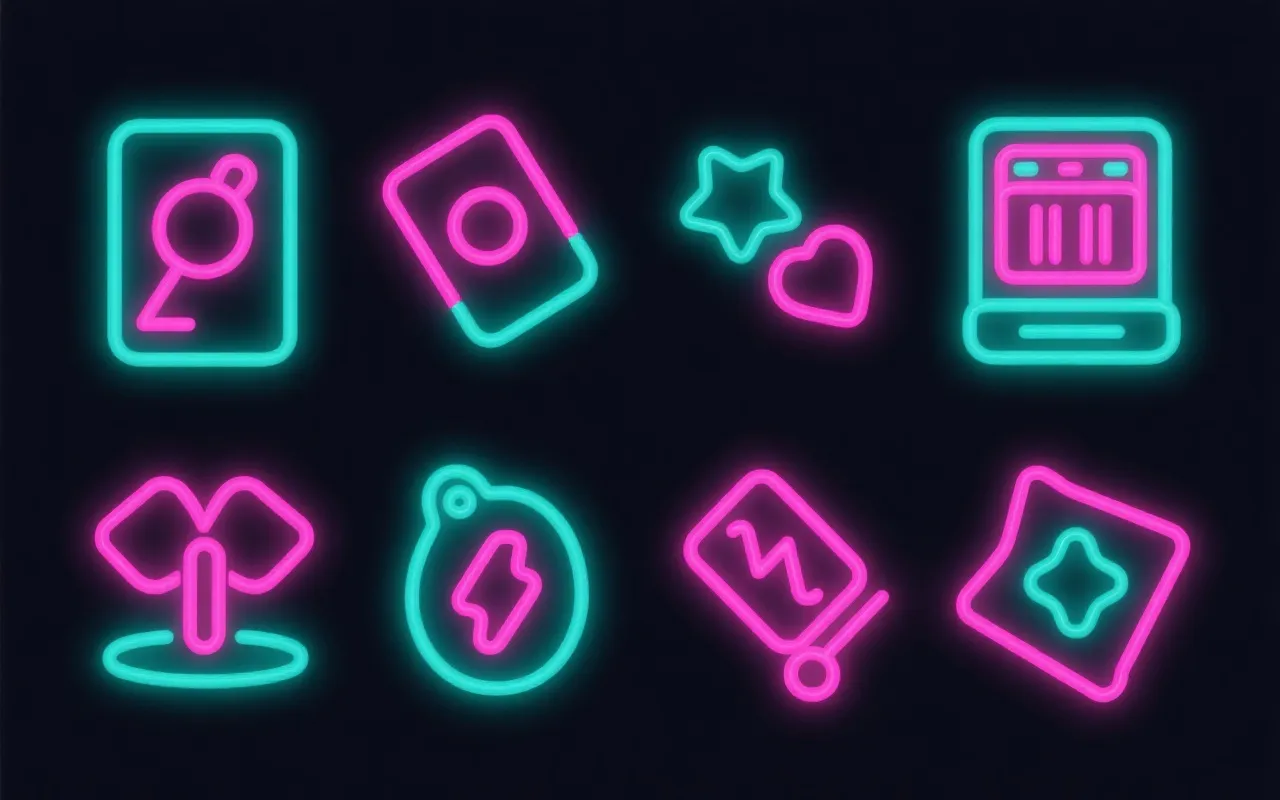 图标：霓虹点缀与极简符号